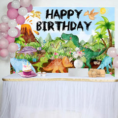 Lofaris Green Trees Dinosaur Volcanic Birthday Backdrop