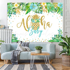 Lofaris Green Tropical Plant Golden Aloha Baby Shower Backdrop
