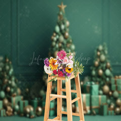 Lofaris Green Wall Gift Trees Bells Snowy Christmas Backdrop