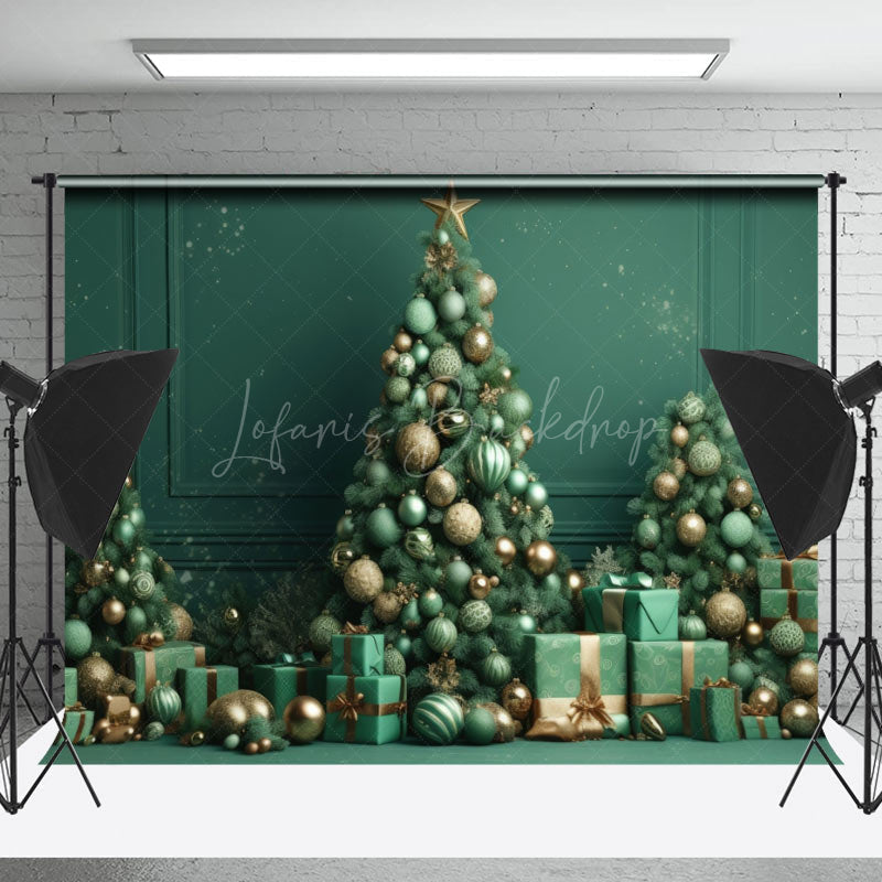 Lofaris Green Wall Gift Trees Bells Snowy Christmas Backdrop