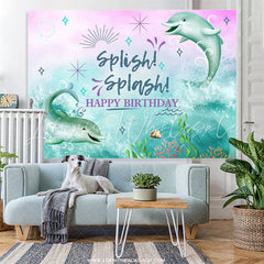Lofaris Green Whale Under The Sea Happy Birthday Backdrop