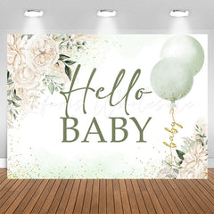 Lofaris Green White Floral Balloon Hello Baby Shower Backdrop