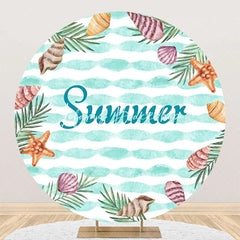 Lofaris Green White Shell Starfish Round Summer Backdrop