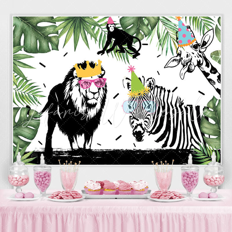 Lofaris Green With Black-White Safaris Theme Birthday Backdrop