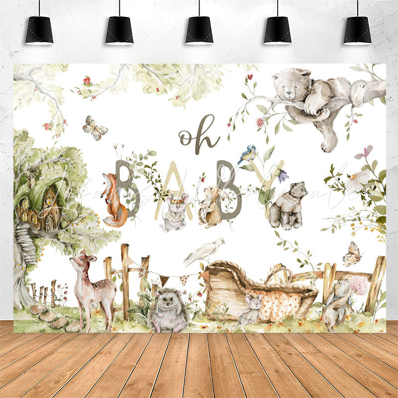 Lofaris Green Woodland Wild Floral Baby Shower Backdrop