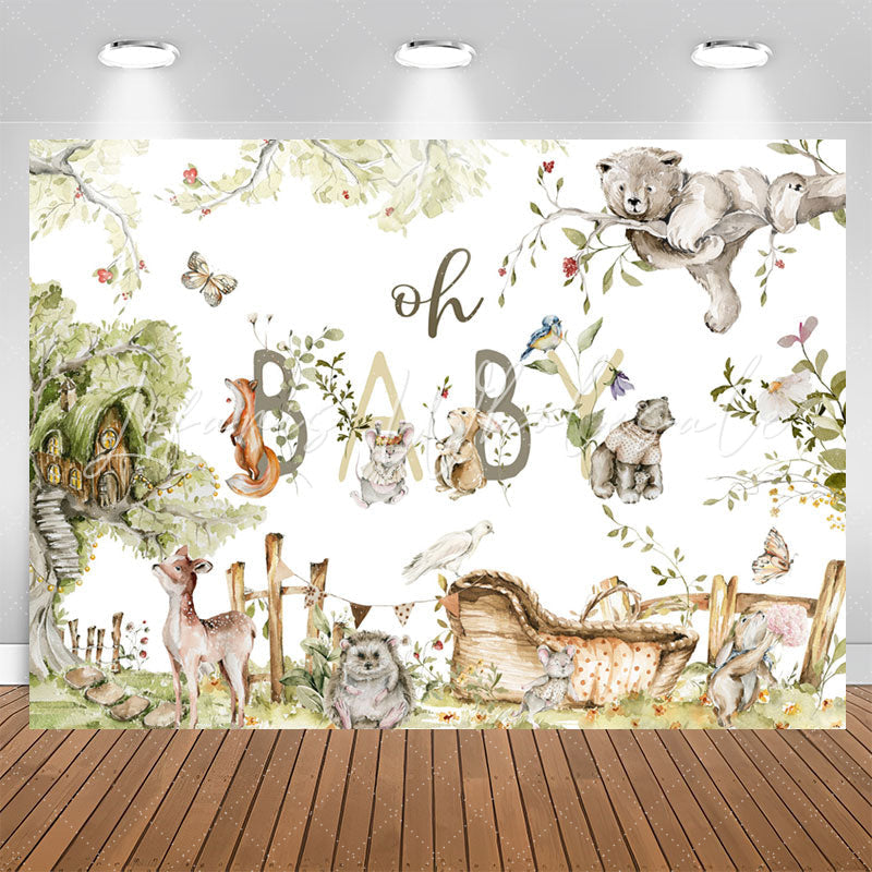 Lofaris Green Woodland Wild Floral Baby Shower Backdrop