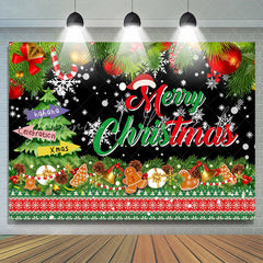 Lofaris Green Xmas Tree Gingerbread Merry Christmas Backdrop