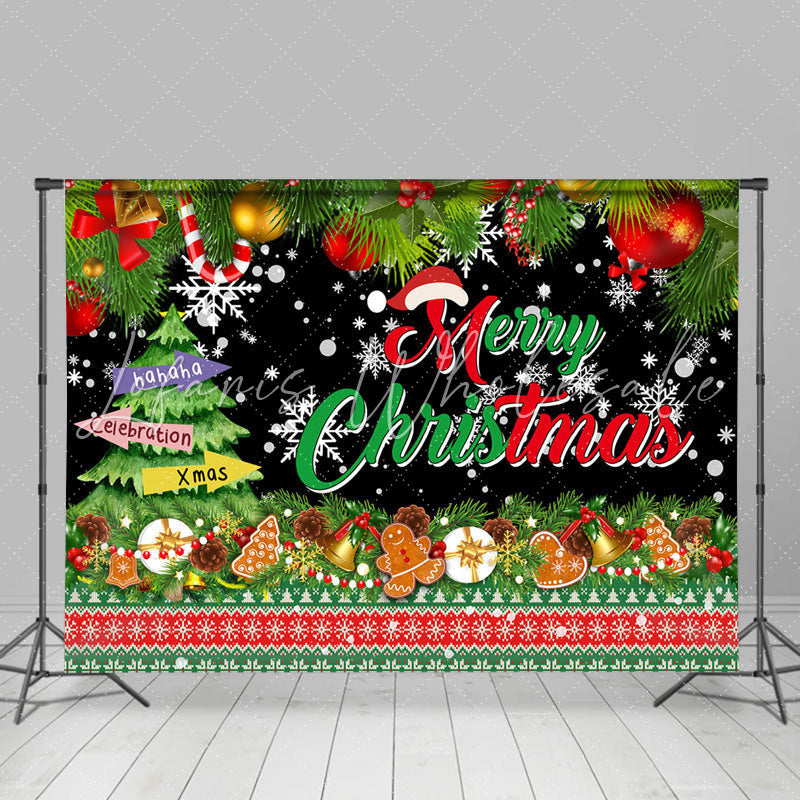 Lofaris Green Xmas Tree Gingerbread Merry Christmas Backdrop