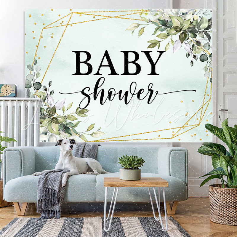 Lofaris Greenery Geometric Leaves Gold Glitter Baby Shower Backdrop
