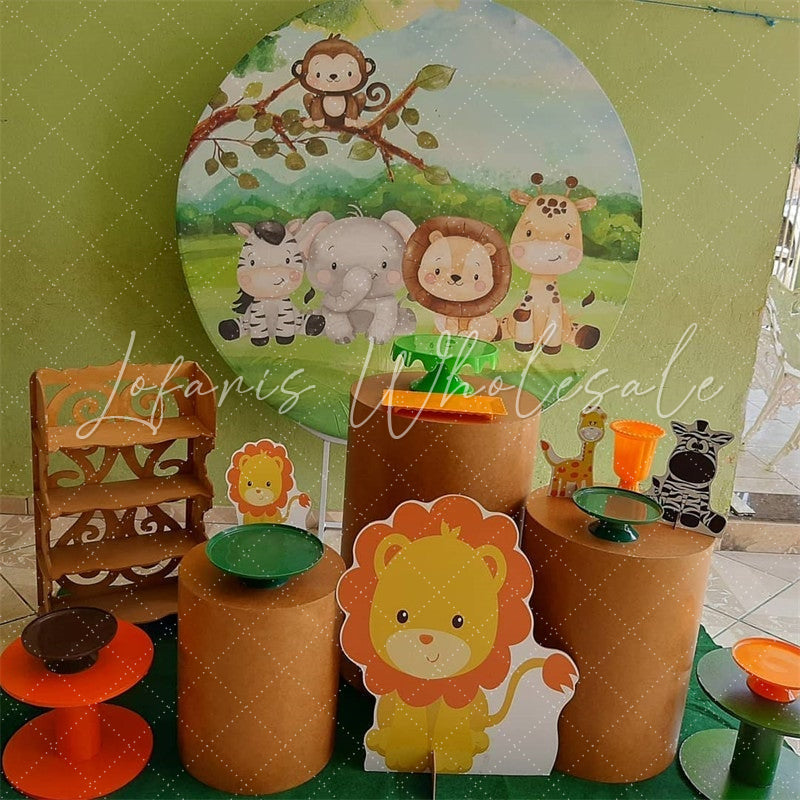 Lofaris Greenglass And Little Animals Round Birthday Backdrop