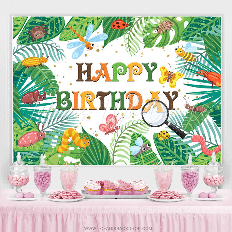 Lofaris Greeny Leaves And Cute Insect Happy Birthday Backdrop
