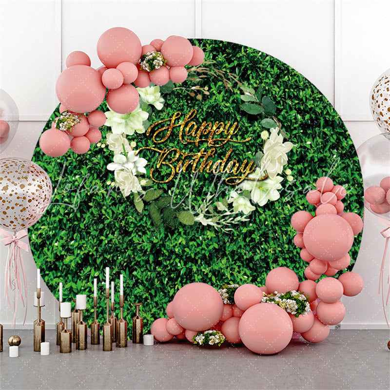 Lofaris Greeny Leaves And White Floral Round Birthday Backdrop