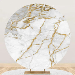Lofaris Grey And Gold Marble Simple Round Birthday Backdrop
