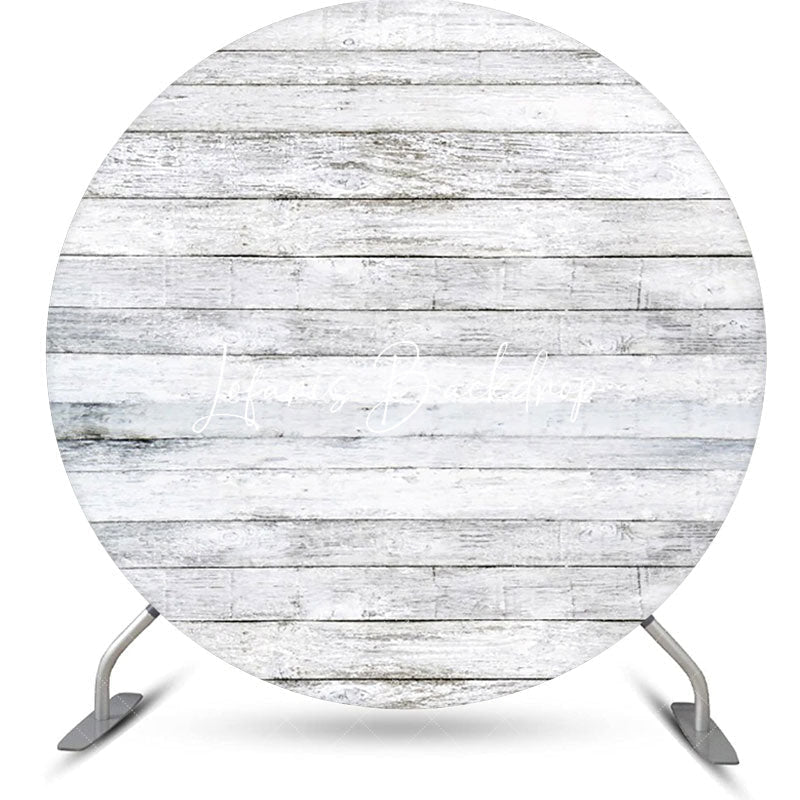 Lofaris Grey And White Artistic Wood Round Birthday Backdrop
