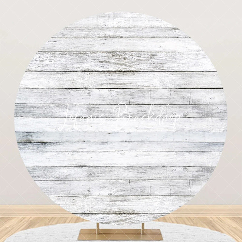 Lofaris Grey And White Artistic Wood Round Birthday Backdrop