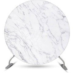 Lofaris Grey And White Marble Simple Round Birthday Backdrop
