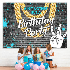 Lofaris Grey Brick With Blue Graffiti Birthday Party Backdrop