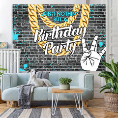 Lofaris Grey Brick With Blue Graffiti Birthday Party Backdrop