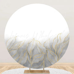 Lofaris Grey Golden Leaves White Round Birthday Backdrop