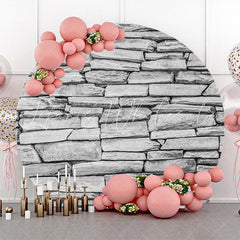 Lofaris Grey Retro Nature Stone Wall Round Birthday Backdrop