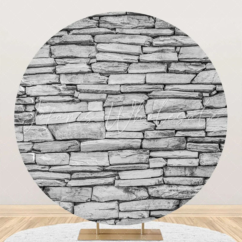 Lofaris Grey Retro Nature Stone Wall Round Birthday Backdrop