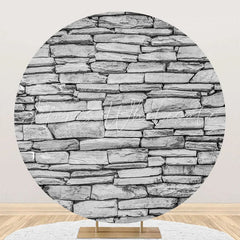 Lofaris Grey Retro Nature Stone Wall Round Birthday Backdrop