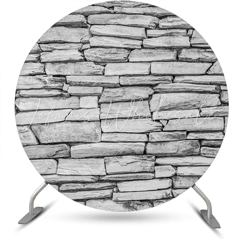 Lofaris Grey Retro Nature Stone Wall Round Birthday Backdrop