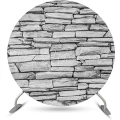 Lofaris Grey Retro Nature Stone Wall Round Birthday Backdrop