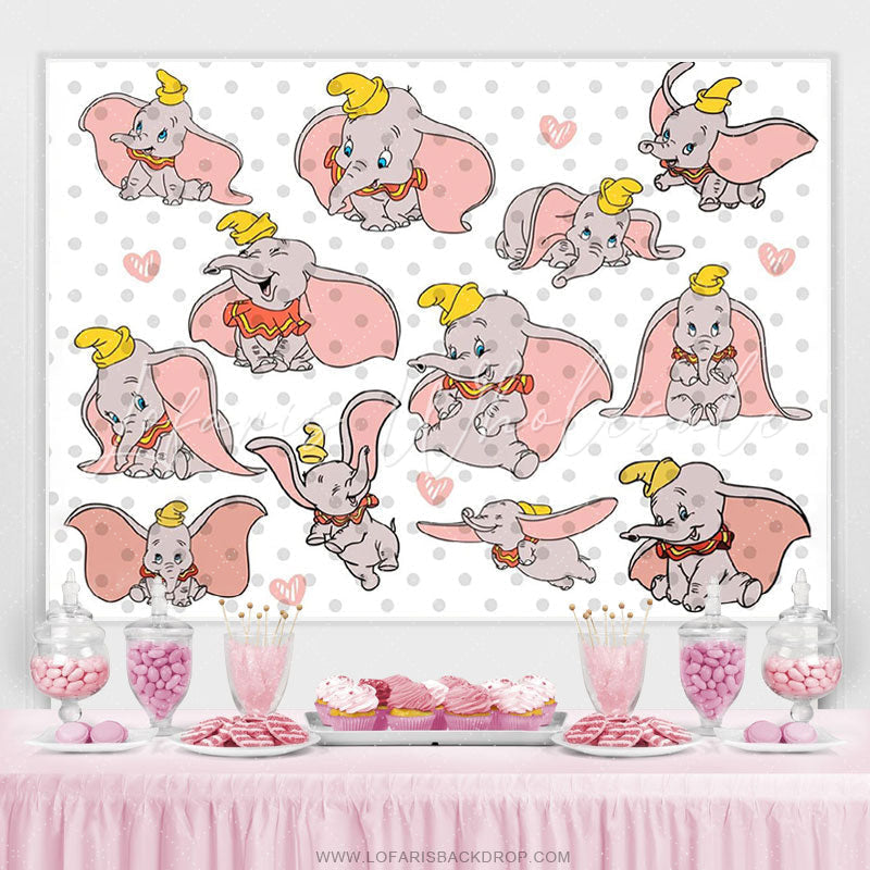 Lofaris Grey Spot And Love Fly Elephant Birthday Party Backdrop