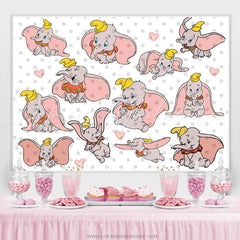 Lofaris Grey Spot And Love Fly Elephant Birthday Party Backdrop
