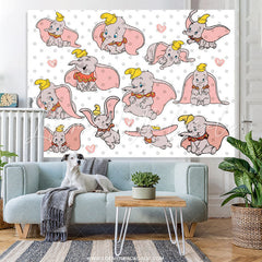 Lofaris Grey Spot And Love Fly Elephant Birthday Party Backdrop