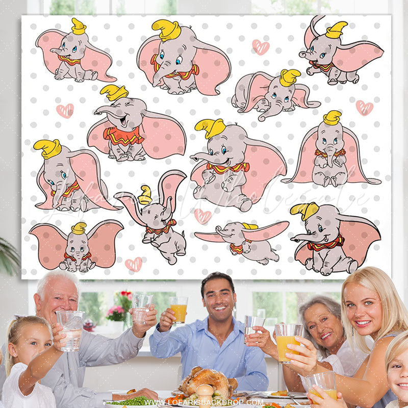 Lofaris Grey Spot And Love Fly Elephant Birthday Party Backdrop