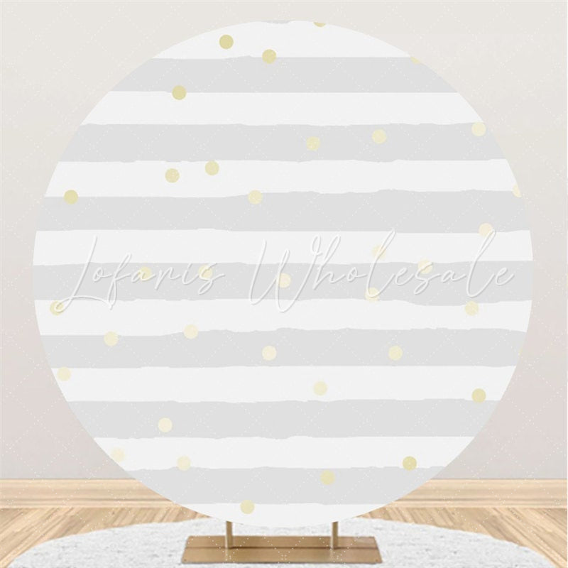 Lofaris Grey Stripes And Spot Round Happy Birthday Party Backdorp
