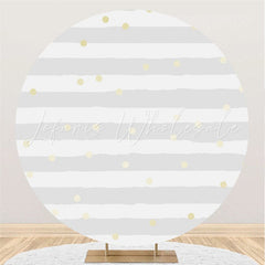 Lofaris Grey Stripes And Spot Round Happy Birthday Party Backdorp