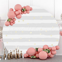 Lofaris Grey Stripes And Spot Round Happy Birthday Party Backdorp