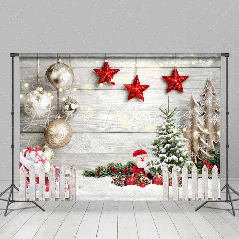 Lofaris Grey Wood And Santa Claus Dolls Merry Christmas Backdrop