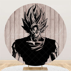 Lofaris Grey Wood Black Cartoon Character Round Birthday Backdrop