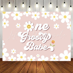 Lofaris Groovy Babe White Daisys Happy 1st Birthday Backdrop