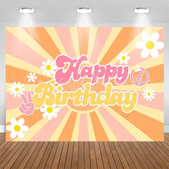 Lofaris Groovy Floral Orange Sunshine Stripe Birthday Backdrop