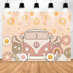 Lofaris Groovy Flowers Bus Roller Skates Birthday Backdrop