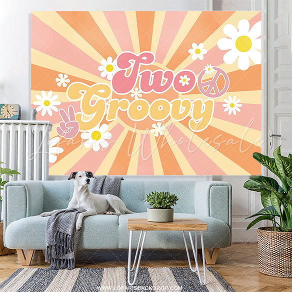Lofaris Groovy Flowers Stripe Simple Happy 2nd Birthday Backdrop