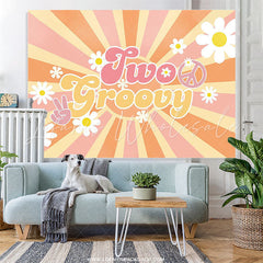 Lofaris Groovy Flowers Stripe Simple Happy 2nd Birthday Backdrop