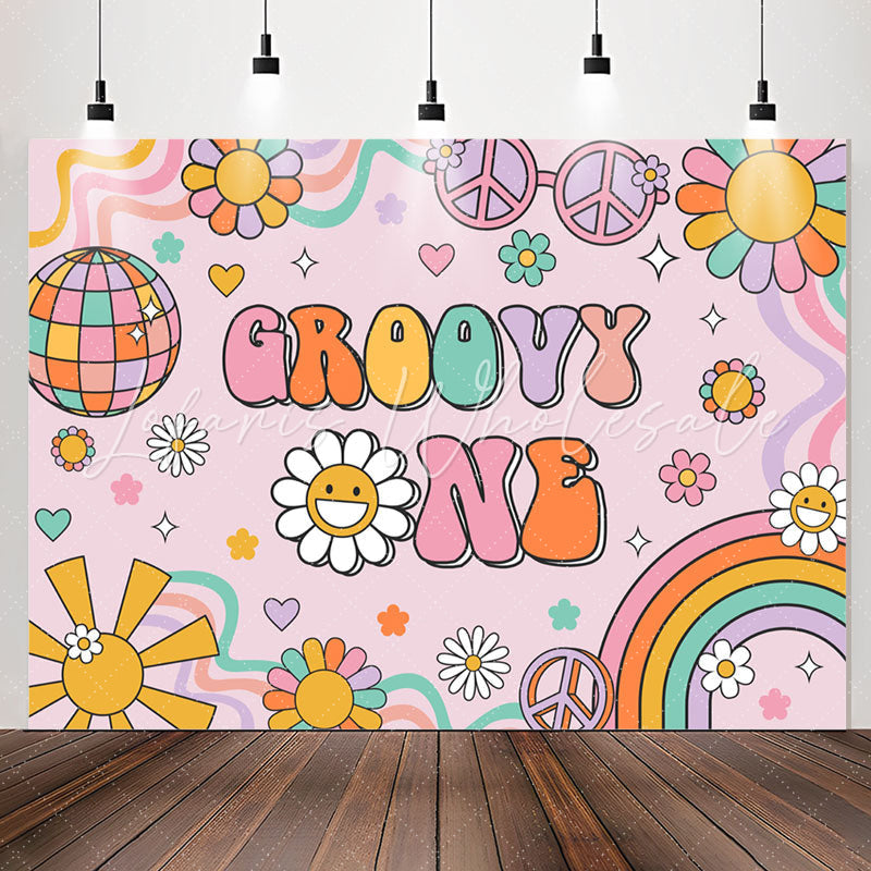 Lofaris Groovy One Floral Rainbow 1st Girls Birthday Backdrop