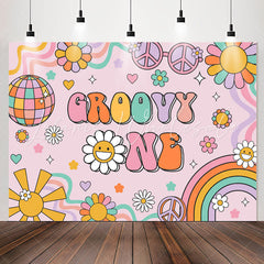 Lofaris Groovy One Floral Rainbow 1st Girls Birthday Backdrop