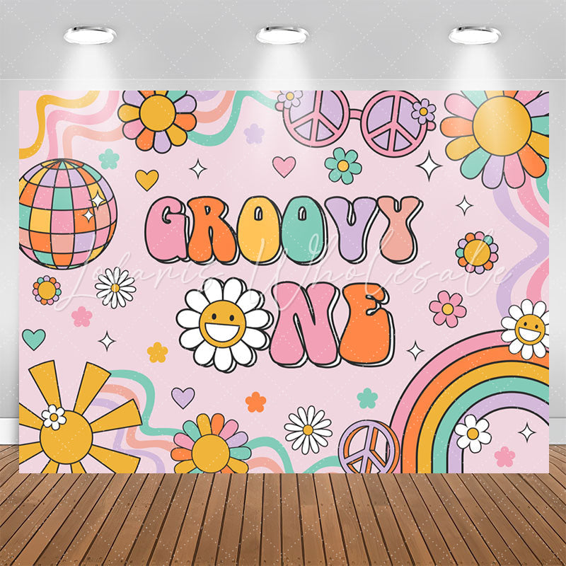 Lofaris Groovy One Floral Rainbow 1st Girls Birthday Backdrop