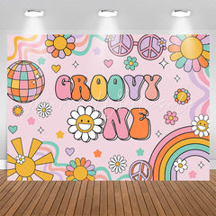 Lofaris Groovy One Floral Rainbow 1st Girls Birthday Backdrop