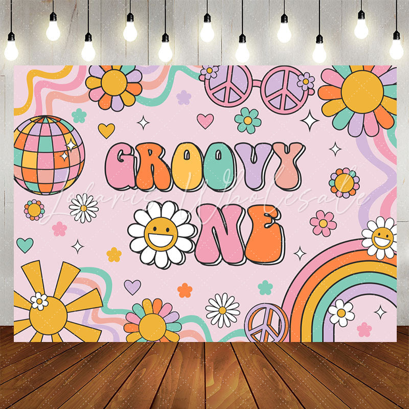 Lofaris Groovy One Floral Rainbow 1st Girls Birthday Backdrop