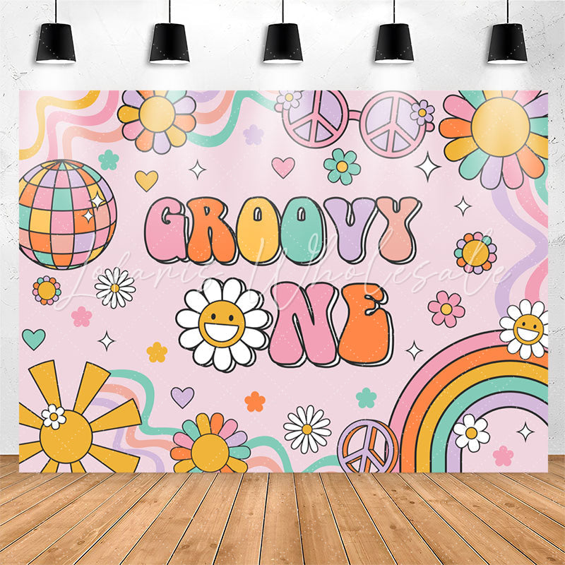 Lofaris Groovy One Floral Rainbow 1st Girls Birthday Backdrop