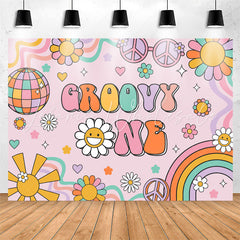 Lofaris Groovy One Floral Rainbow 1st Girls Birthday Backdrop