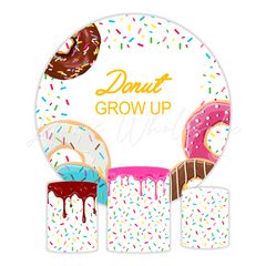 Grow Up Donut Birthday Baby Shower Party Round Backdrop Cover Cylinder Pedestal Cloth Cover